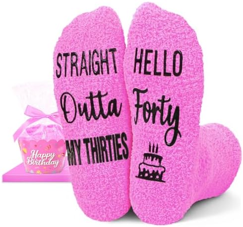 40th Birthday Gifts for Women Pink 40 Year Old Socks Fuzzy