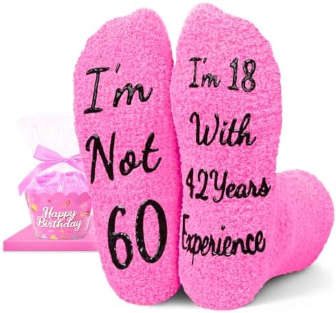 60th Birthday Gifts Pink 60 Year Old Sock for Women Not 60 Fuzzy