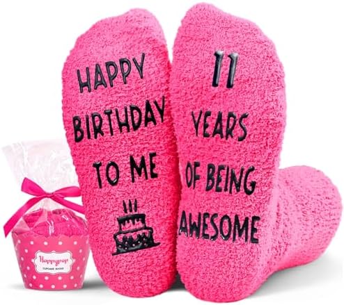 Birthday Socks Gift Dark Pink Coral Fleece Cupcake Packaging for 11