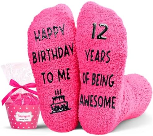 Birthday Socks Gift Dark Pink Coral Fleece Cupcake Packaging for 12