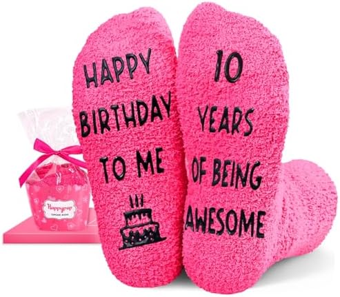 Birthday Socks Gift Dark Pink Coral Fleece Cupcake Packaging for 10