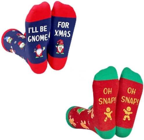 Christmas Socks for Men Women 2 Pack Secret Santa Gnome &