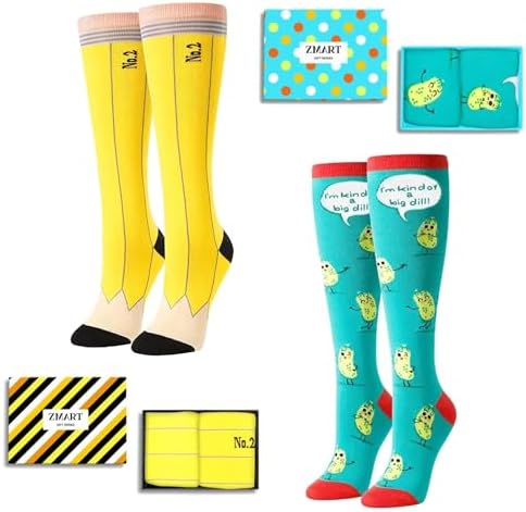 Crazy Silly Socks 2-Pack Bundle for Women Funny Teacher Pencil and