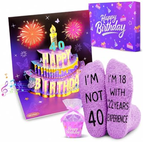 Musical Birthday Pop-Up Card 40th Gifts for Women Socks