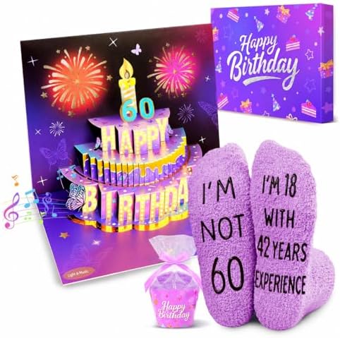 Musical Birthday Pop-Up Card 60th Gifts for Women Socks