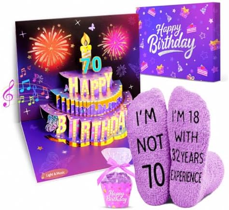 Musical Birthday Pop-Up Card 70th Gifts for Women Socks