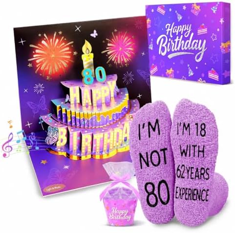 Musical Birthday Pop-Up Card 80th Gifts for Women Socks