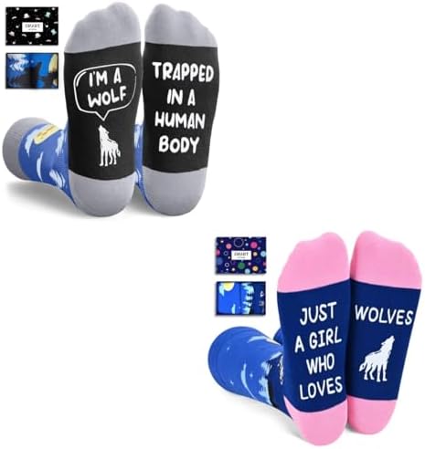 Wolf Gifts for Men Women 2 Pack Socks for Teen Boys Girls