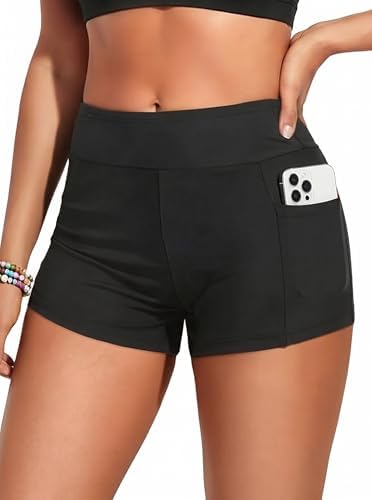 Women 3" Swim Shorts High Waisted Boy Short Bathing Suit Bottoms