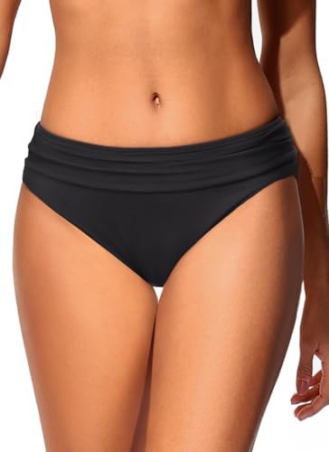 Women Full Coverage Ruched Bikini Bottoms Tummy Control Swim