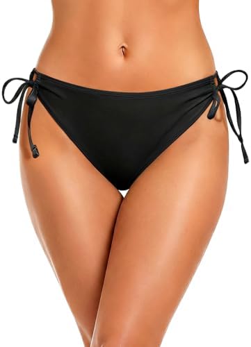 Women's Side Tie Bikini Bottoms Full Coverage Bathing Suit Black L