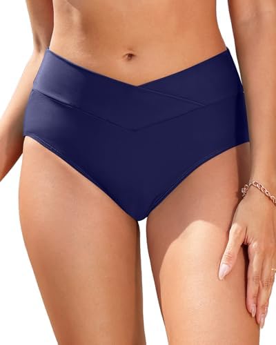 Women's V-Cut High-Waist Bikini Bottom Navy Blue